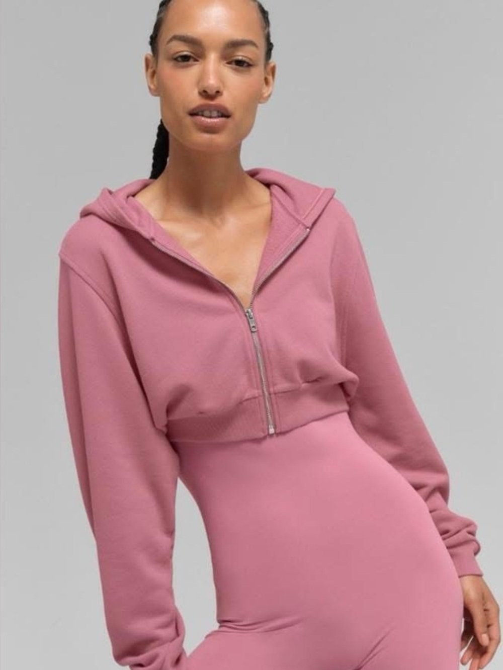 ALO Yoga Sweet Escape Cropped Zip Hoodie in Wild Rose